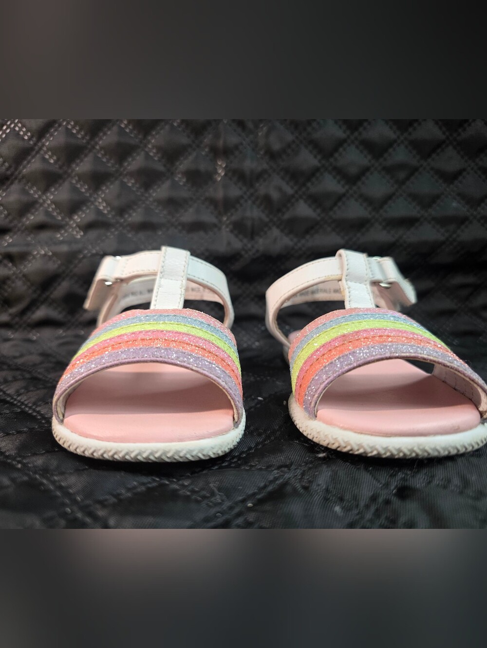 Rachel Shoes Girls' White Sandals with Rainbow Straps - Picture 6 of 11
